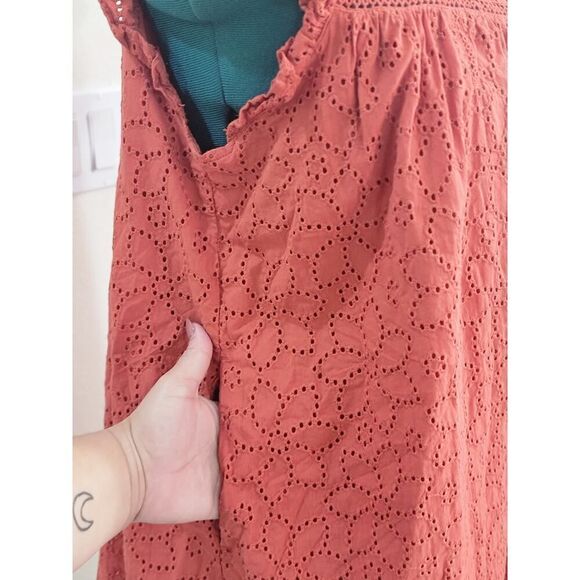 Madewell Eyelet Ruffle-Sleeve Pintuck Mini Dress Boho Fresh Chili Plus Size XXL - Picture 5 of 11